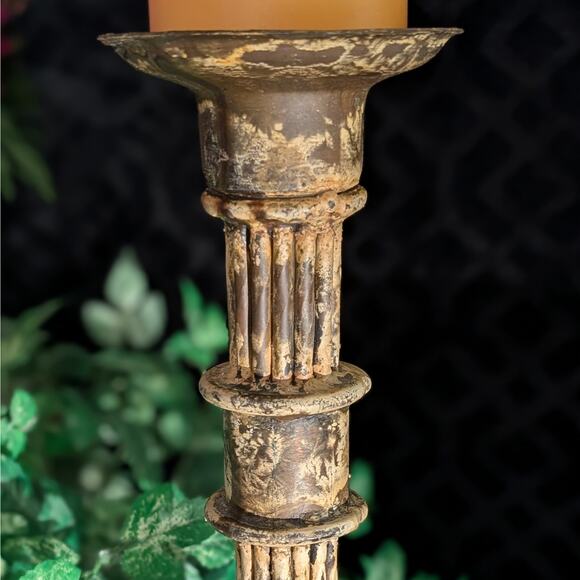 HEAVY Vintage Olympic Style Torch Column Weathered Metal Pillar Candle Holder - Picture 2 of 8